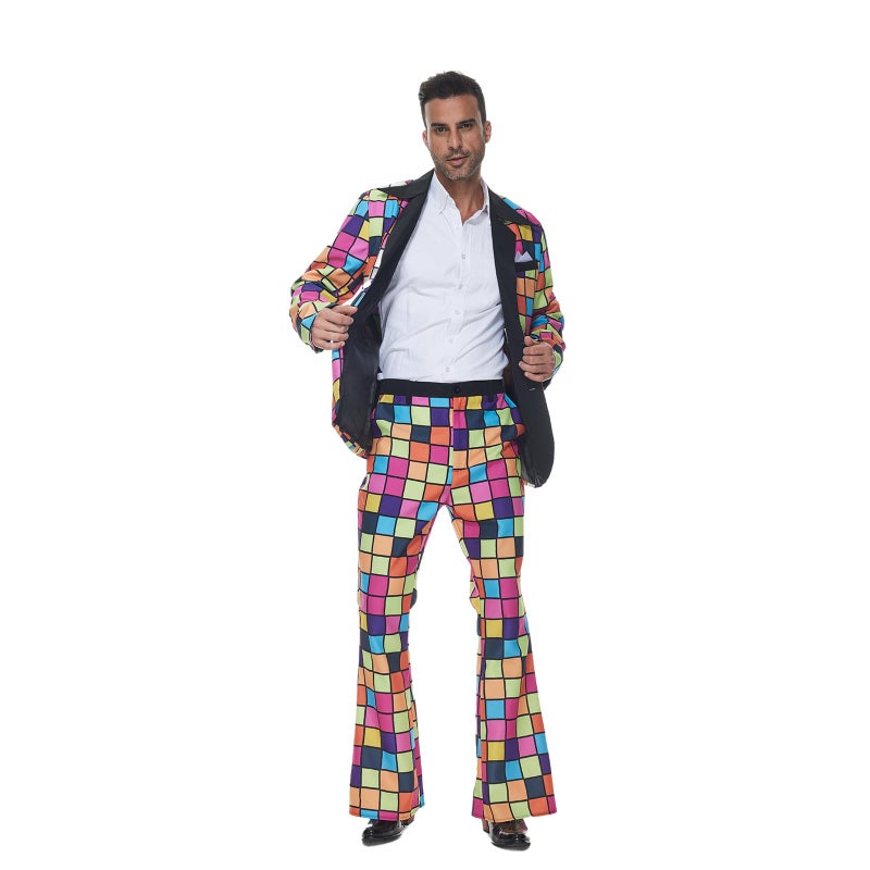 ReneeCho 70s Disco Costume Suit Men Colorful Long Sleeve with Pants Halloween Party - Image 1