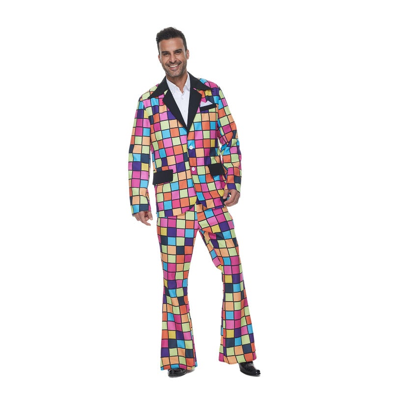 ReneeCho 70s Disco Costume Suit Men Colorful Long Sleeve with Pants Halloween Party - Image 4