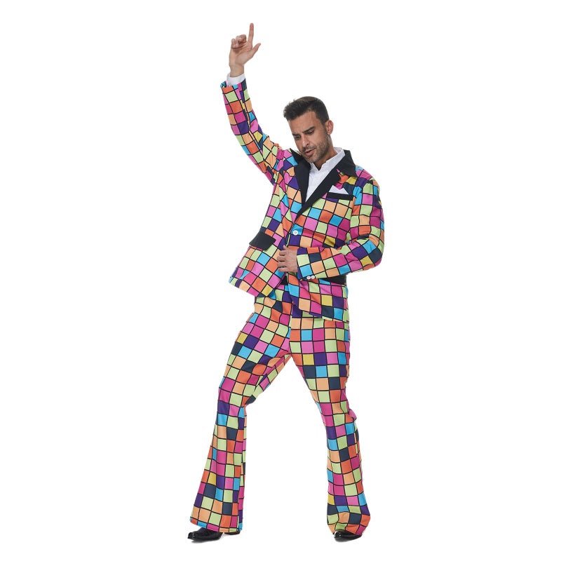 ReneeCho 70s Disco Costume Suit Men Colorful Long Sleeve with Pants Halloween Party - Image 5