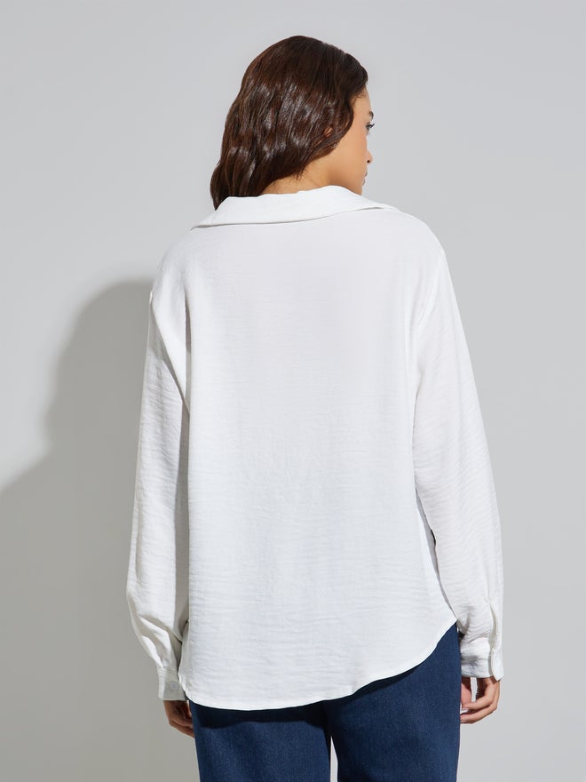 Styli White Floral Patch Detail Oversized Shirt - Image 5