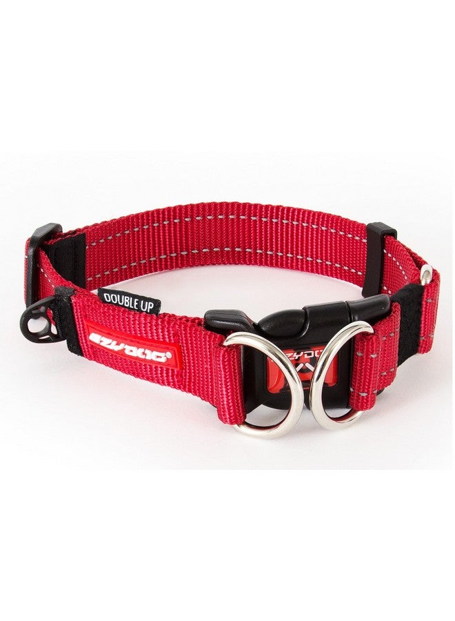 EzyDog Double Up Premium Nylon Dog Collar with Reflective Stitching - Double D-Rings for Superior Strength, Safety, and Comfortability - Non-Rusting and Includes an ID Attachment (Large, Red) - Image 1