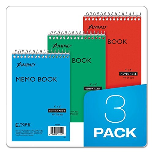 Ampad Efficiency Pocket Notebook, Recycled, 4 X 6 Inches, Single Wire, Top Open, Assorted Covers,3 Notebooks per Pack, Red/Blue/Green (45-094) - Image 5