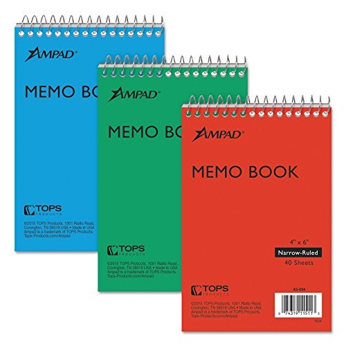 Ampad Efficiency Pocket Notebook, Recycled, 4 X 6 Inches, Single Wire, Top Open, Assorted Covers,3 Notebooks per Pack, Red/Blue/Green (45-094) - Image 1