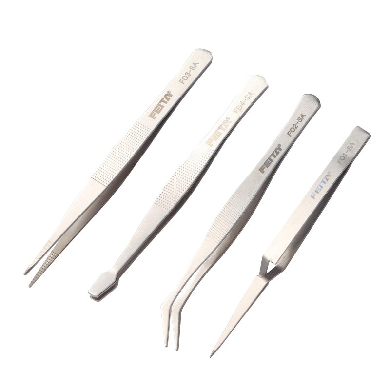 FEITA Professional Craft Tweezers Stainless Steel Precision Tweezer Set for Hobby Electronics Model Making Jewelry Picking Tool 4 Pieces