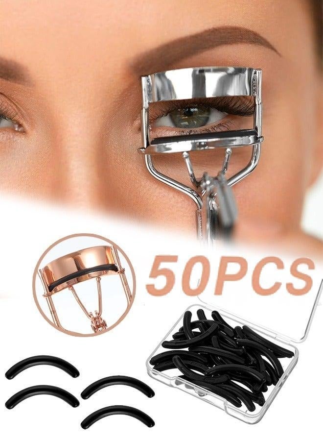 50pcs Eyelash Curler Refill Pads - Silicone Rubber Universal Eye Lash Curler Replacement with Clear Storage Box (Black) - Image 1
