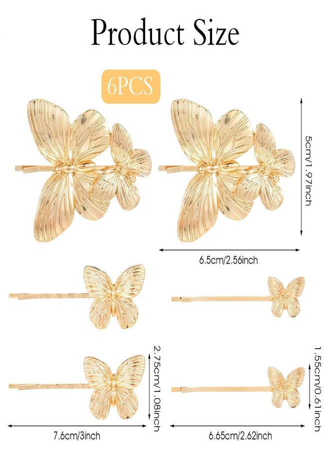 Ymapinc مجموعة Ymapinc من 6 قطع من دبابيس الشعر الذهبية على شكل فراشة ومشابك معدنية لتصفيف الشعر، مثالية للمواعيد، والاستخدام اليومي، وللعرائس، ووصيفات العروس، وحفلات الزفاف، والخطوبة، والحفلات، وهدايا فساتين السهرة - Image 2