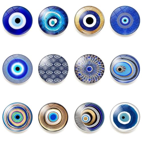 vinsiora 12-Piece Set of Decorative Fridge Magnets with Evil Eye Design, Colorful Crystal Glass Stickers for Teachers, Education Supplies for Whiteboards and Office Refrigerator Storage Rack Use (Evil Eye) - Image 1