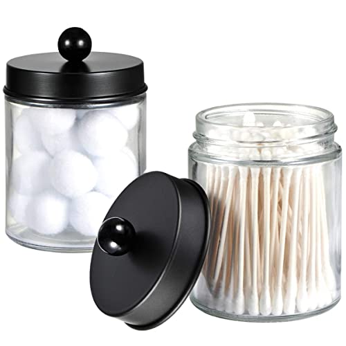 Amolliar 6Pc Apothecary Jars Bathroom Vanity Organizer- Rustic Farmhouse Decor Storage Canister with Stainless Steel Lids- Qtip Dispenser Holder for Q-Tips,Cotton Swabs,Rounds,Ball,Flossers (Black) - Image 3