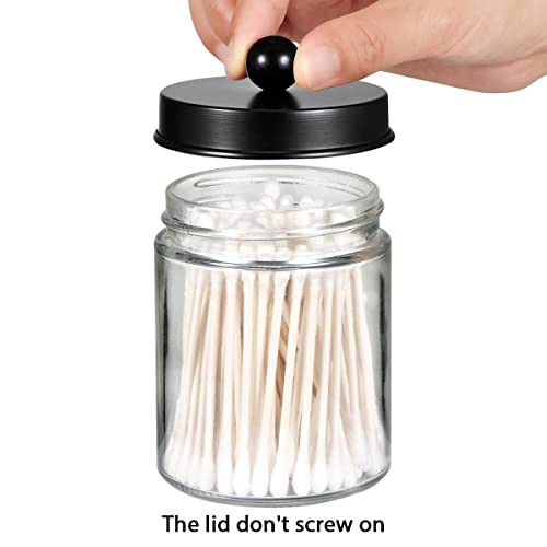 Amolliar 6Pc Apothecary Jars Bathroom Vanity Organizer- Rustic Farmhouse Decor Storage Canister with Stainless Steel Lids- Qtip Dispenser Holder for Q-Tips,Cotton Swabs,Rounds,Ball,Flossers (Black) - Image 4
