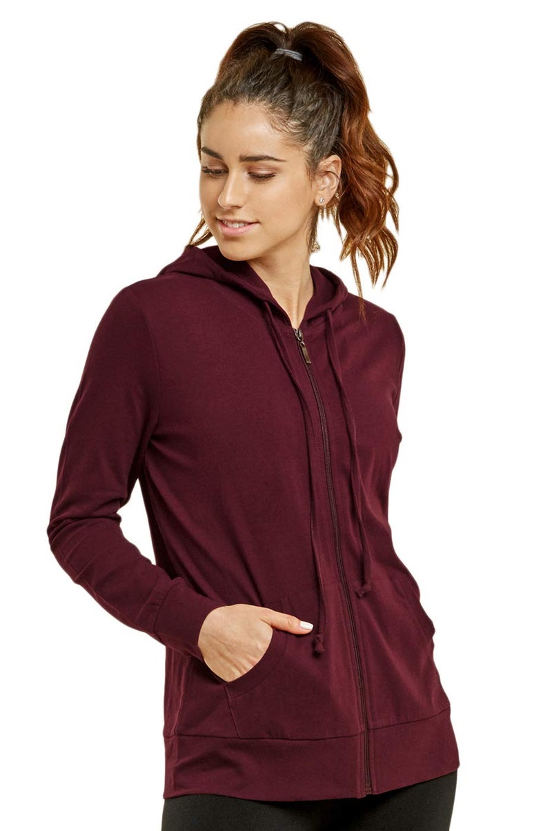 Sofra Women's Thin Cotton Zip Up Hoodie Jacket,Burgundy,Small - Image 5