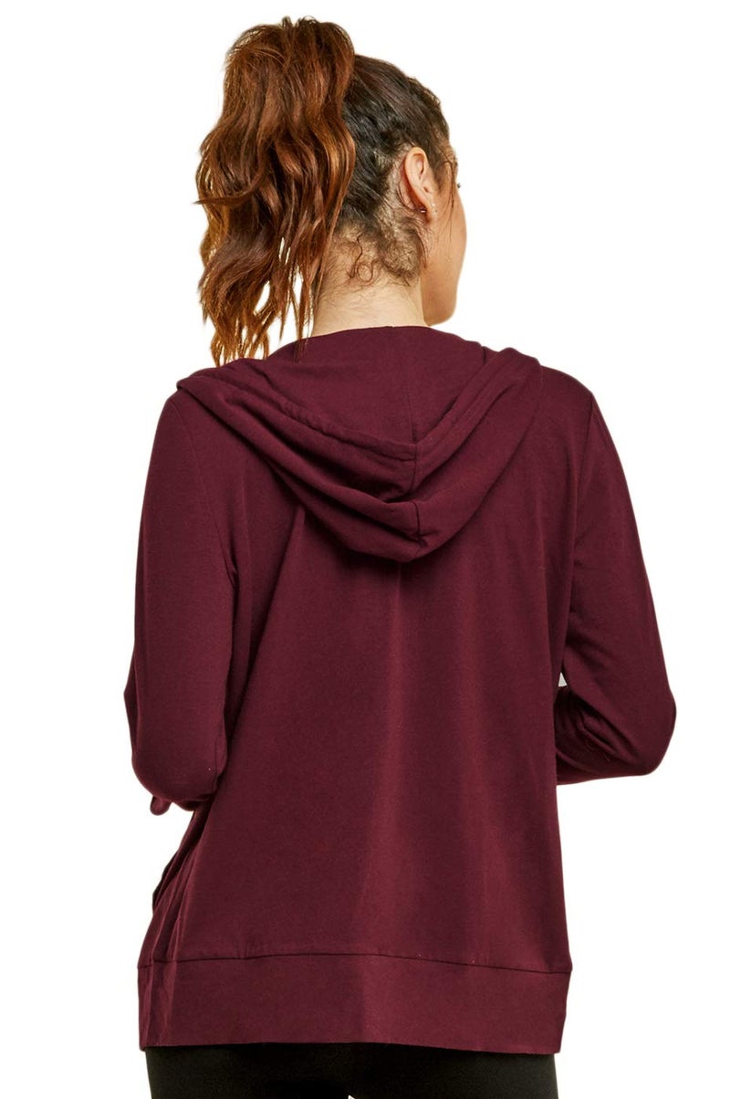 Sofra Women's Thin Cotton Zip Up Hoodie Jacket,Burgundy,Small - Image 4