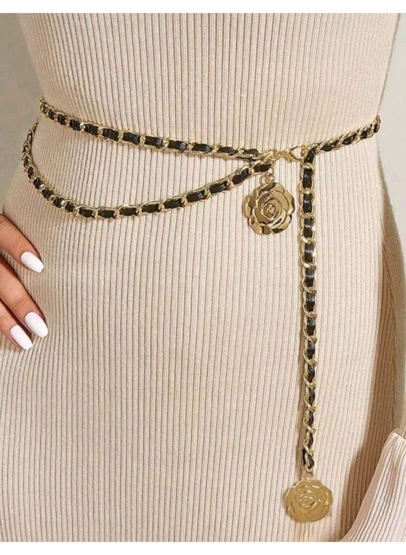 Shein 1pc Women's Metal belt With Alloy Decoration, Dress Accessory Adjustable Waist Belt - Image 1