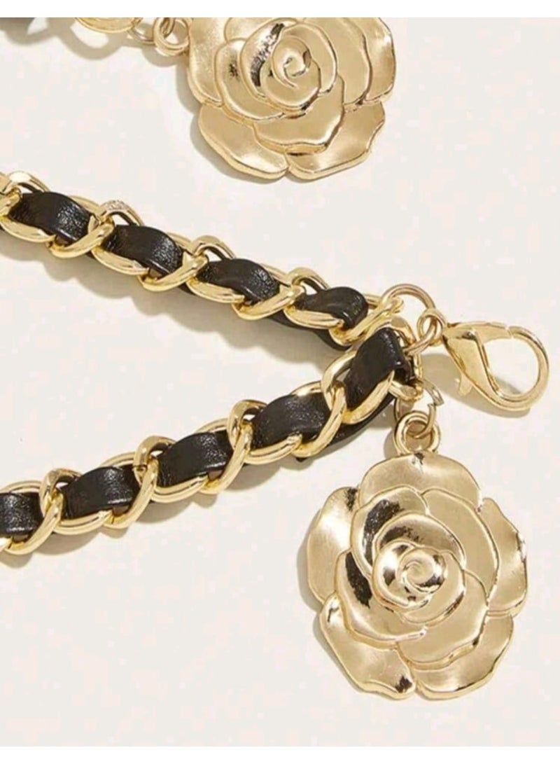 Shein 1pc Women's Metal belt With Alloy Decoration, Dress Accessory Adjustable Waist Belt - Image 2