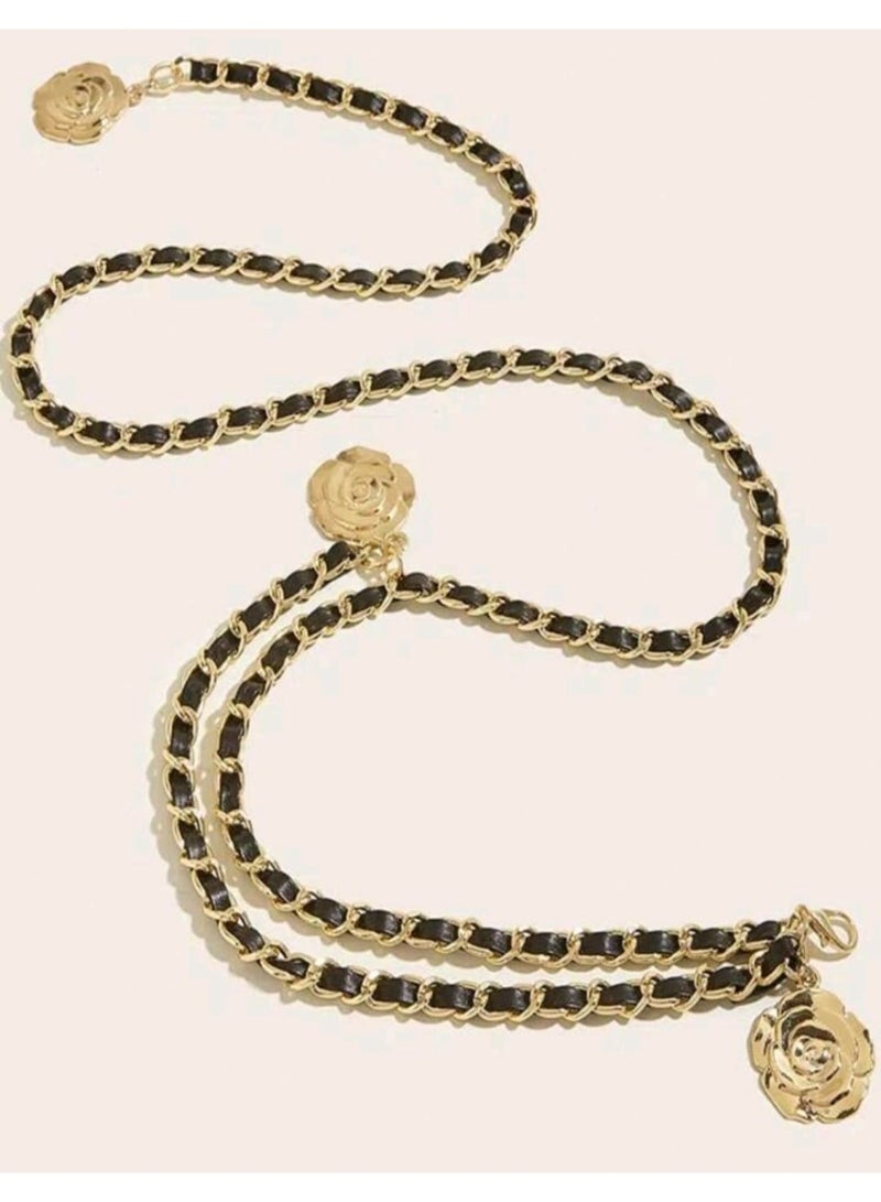 Shein 1pc Women's Metal belt With Alloy Decoration, Dress Accessory Adjustable Waist Belt - Image 3