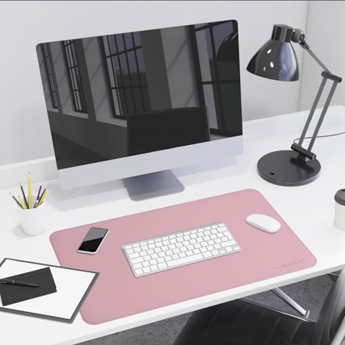 AROPANA Vegan Leather Desk Mat | Large Reversible Mouse Pad & Computer Table Protector | Dual-Side Waterproof Extended Laptop Pad with Edge-Stitched Design (60x35CM, Purple and Pink) - Image 2