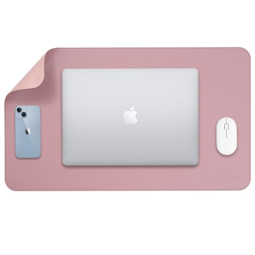 AROPANA Vegan Leather Desk Mat | Large Reversible Mouse Pad & Computer Table Protector | Dual-Side Waterproof Extended Laptop Pad with Edge-Stitched Design (60x35CM, Purple and Pink) - Image 1