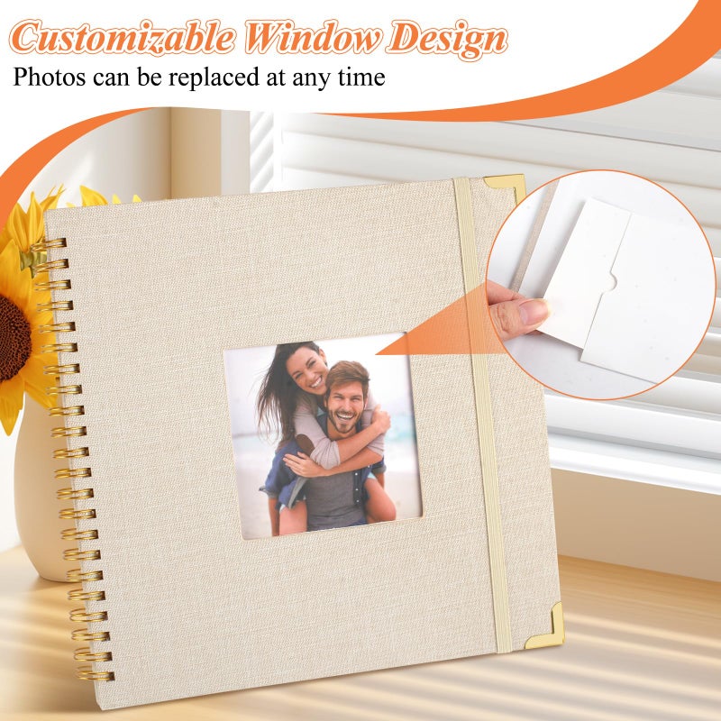 Joyberg Scrap Book Album 80 Pages, 8 x 8 Inch Hardcover Linen Cover Memory Book, DIY Scrapbook Photo Album for Wedding, Anniversary Family, Handicraft Projects (Beige) - Image 4
