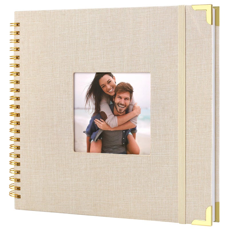 Joyberg Scrap Book Album 80 Pages, 8 x 8 Inch Hardcover Linen Cover Memory Book, DIY Scrapbook Photo Album for Wedding, Anniversary Family, Handicraft Projects (Beige) - Image 1