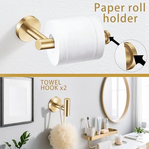 Kwanicas 6 Pieces Brushed Gold Bathroom Hardware Accessories Set, SUS304 Stainless Steel 24 Inch Bath Towel Bar Set, Round Bathroom Towel Holder Set, Towel Racks for Bathroom Wall Mounted - Image 4