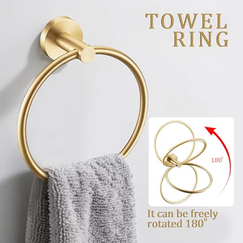 Kwanicas 6 Pieces Brushed Gold Bathroom Hardware Accessories Set, SUS304 Stainless Steel 24 Inch Bath Towel Bar Set, Round Bathroom Towel Holder Set, Towel Racks for Bathroom Wall Mounted - Image 3