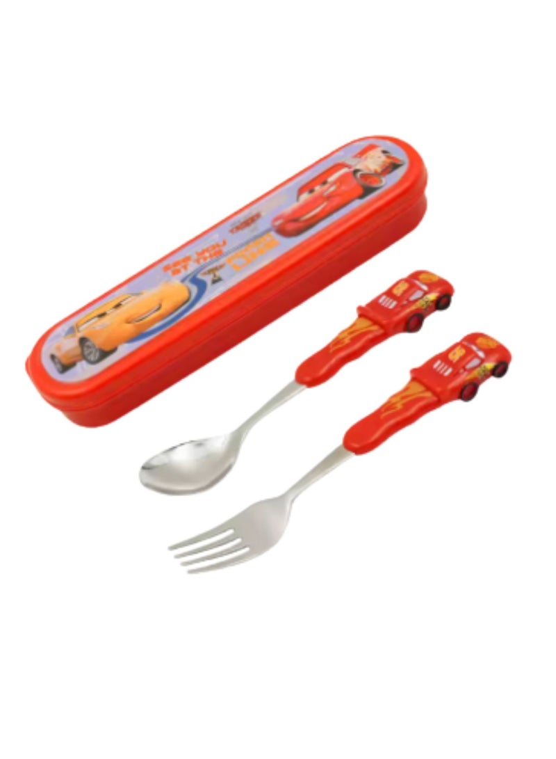 ديزني طقم ملاعق وشوك ماكوين للسيارات مع حقيبة – أدوات مائدة من الفولاذ المقاوم للصدأ للأطفال، أدوات سفر خالية من مادة BPA، طقم طعام كرتوني - Image 2
