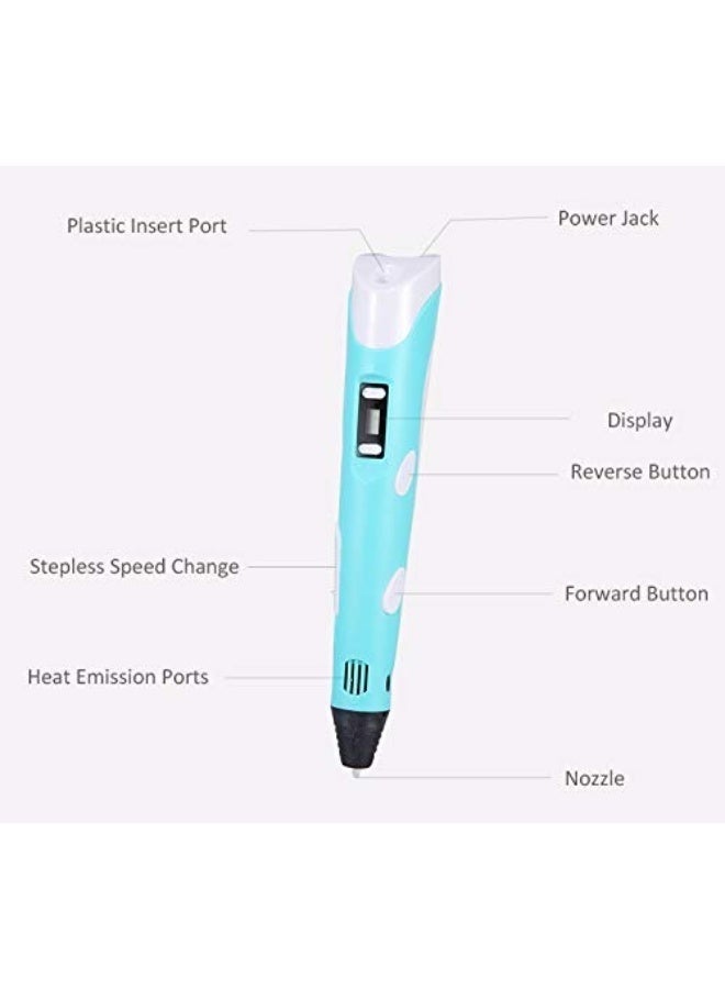 3D Printing Pen with Display, Includes 3 Starter PLA Filaments, Stencil Book, and Charger - Image 2