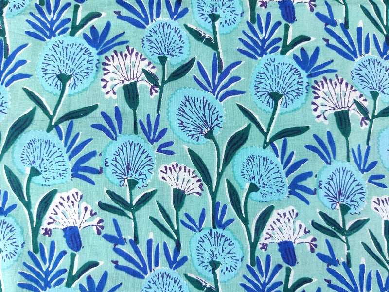 AVKA Studio Hand Block Print Fabric by The Yard - PRECUT 1 Yard 42 Inch Width - 100% Cotton Material - Light Green & Pink Floral Pattern - Light Weight Indian Cloth for Making Summer Dress Tops etc - Image 5