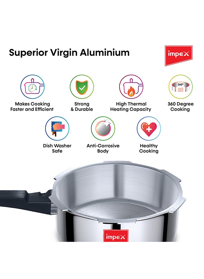 Impex 3 Litres Pressure Cooker with Outer Lid | Virgin Aluminium | Gas Stove Compatible | Quick and even heating | Lead-Free Safety Valve | For healthy cooking Silver 3Liters - Image 3
