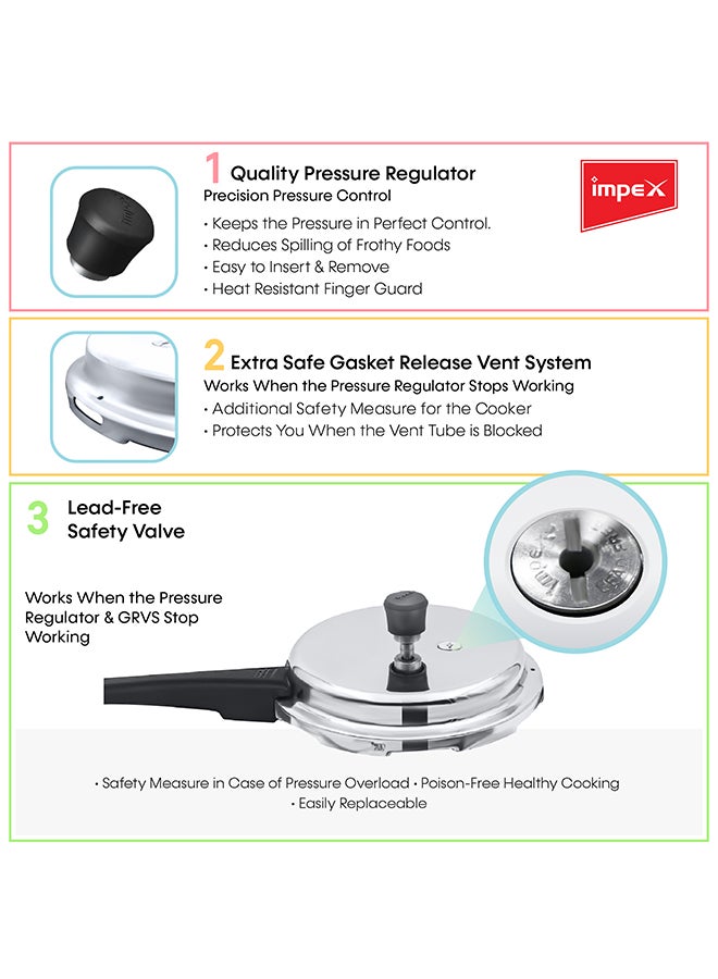 Impex 3 Litres Pressure Cooker with Outer Lid | Virgin Aluminium | Gas Stove Compatible | Quick and even heating | Lead-Free Safety Valve | For healthy cooking Silver 3Liters - Image 5