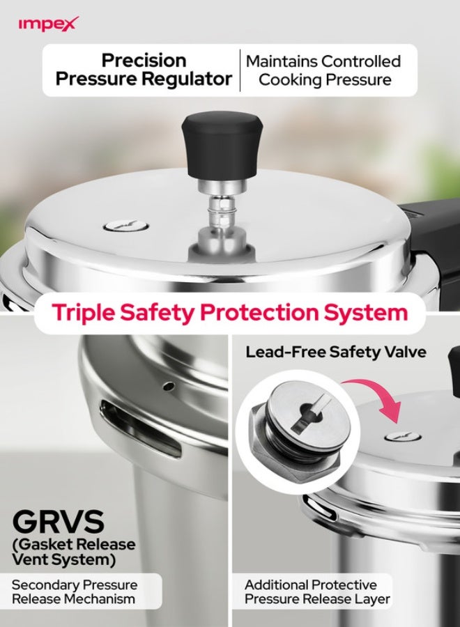 Impex 3 Litre Aluminium Pressure Cooker, Superior Virgin Aluminium, Food Grade Gasket, Lead-Free Safety Valve, Pressure Regulator, Gasket Release System, 5 Year Warranty - NORMA 3 silver 3Liters - Image 3