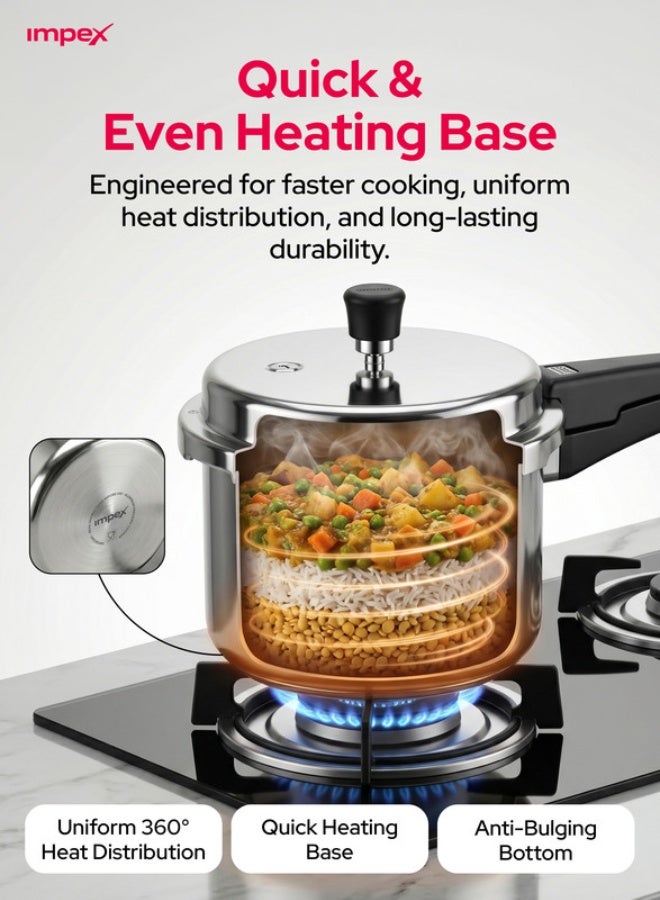Impex 3 Litre Aluminium Pressure Cooker, Superior Virgin Aluminium, Food Grade Gasket, Lead-Free Safety Valve, Pressure Regulator, Gasket Release System, 5 Year Warranty - NORMA 3 silver 3Liters - Image 2