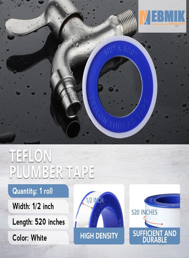 MEBMIK Teflon Tape,PTFE Plumbers Tape,for Sealing,Plumbing,Sealant,Thread Seal for Shower Head,Water Pipe,Prevent Leakage,(1 Roll,1/2 Inch X 520 Inches). - Image 2