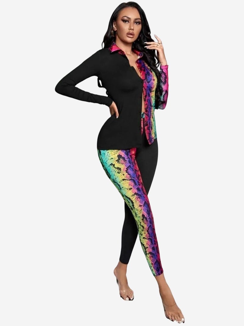 Jennyfer Snake Print Blouse And Skinny Pants Set - Image 2