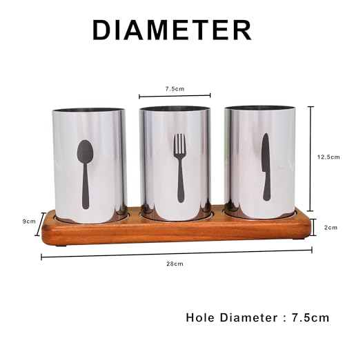 ROSTON Cutlery Holder for dining table with Spoon, Fork and Knife Compartments, Wood Base organizer self draining (ROUND) - Image 5