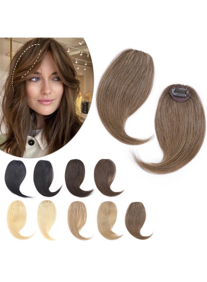 SEGO Side Bangs Clip In Bangs 100% Real Human Hair 10 Inch 2Pcs French Bangs Wave Fringe Swept Natural Look Hair Piece 15G/Pcs-Light Brown - Image 1