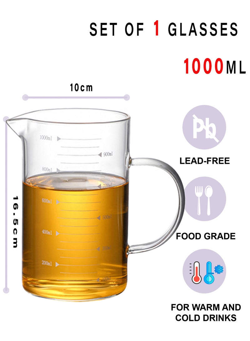 Transparent 1000Ml Glass Measuring Cup With Handle & Clear Measurement Marks – Ideal For Baking, Cooking & Precise Liquid Ingredients Measuring - Image 2