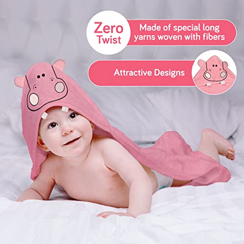 Luv Lap LuvLap Hooded Baby Bath Towel for New Born, Super Soft, Made with Super Soft and Highly Absorbent 100% Zero Twist Cotton, Can be Used for Baby Swaddling (Pink Hippo) - Image 3