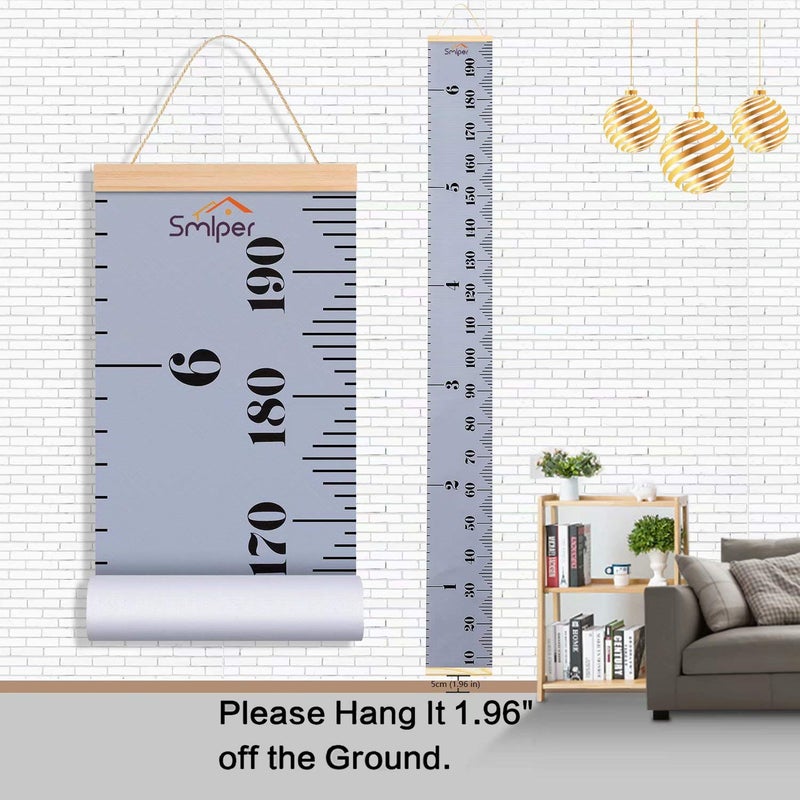 Smlper Growth Chart for Kids,Child Height Chart Ruler for Wall,White Grey Wood Frame Fabric Canvas Height Measurement Ruler for Kids Nursery Room,Removable Wall Decor 79"x7.9" - Image 5
