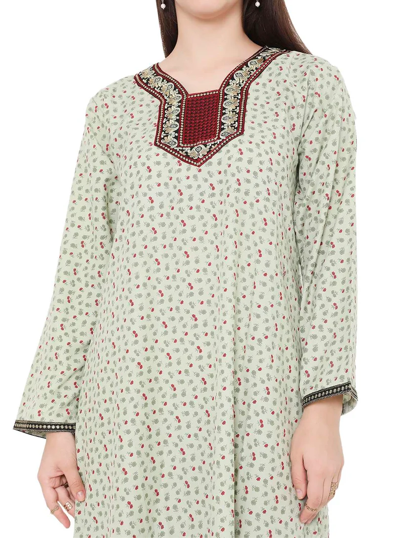HANA & SARA TINY FLOWER PRINT WITH UNIQUE THREAD EMBROIDERY CASUAL ARABIC KAFTAN JALABIYA DRESS