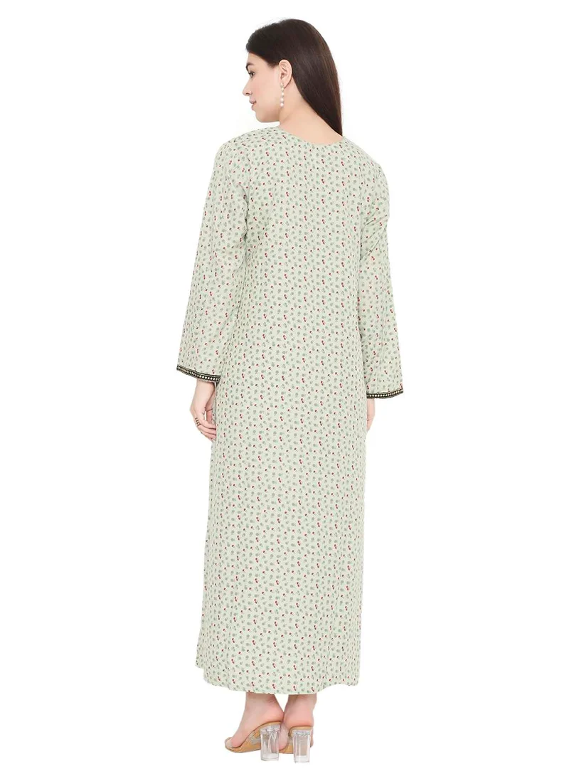 HANA & SARA TINY FLOWER PRINT WITH UNIQUE THREAD EMBROIDERY CASUAL ARABIC KAFTAN JALABIYA DRESS