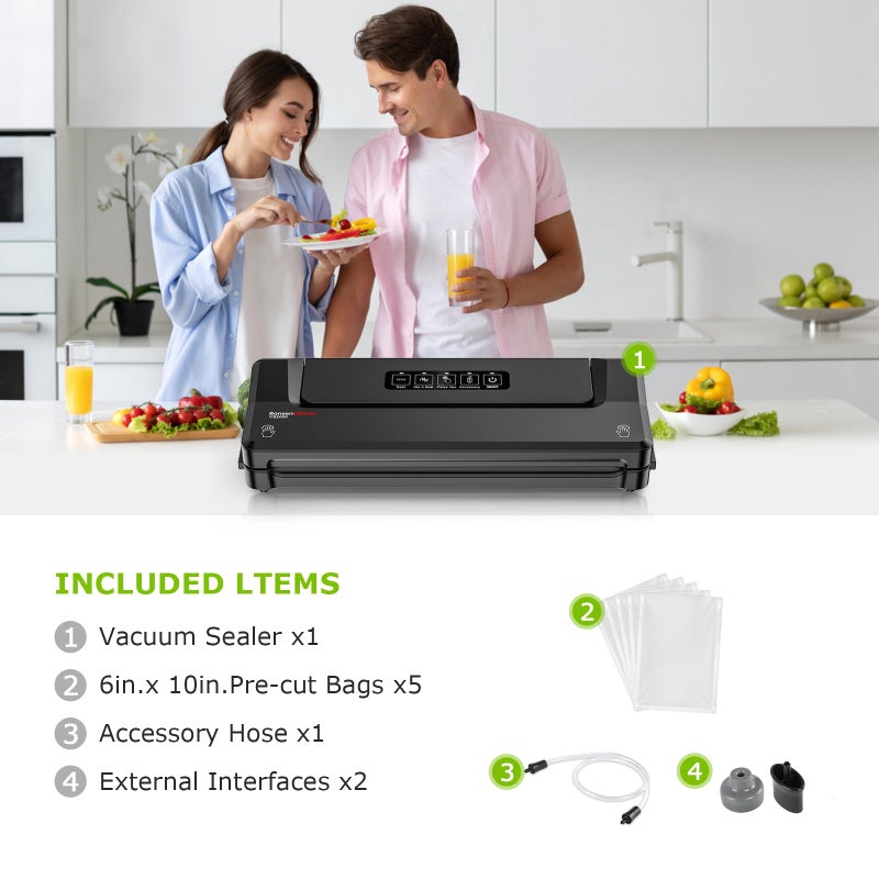 Bonsenkitchen Vacuum Sealer Machine | Compact Food Sealer for Kitchen Storage & Meal Prep | Multiple Modesâ€‹â€‹ | External Vacuum System | 5 Bags, Black - Image 3