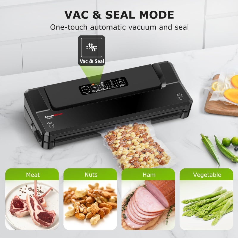 Bonsenkitchen Vacuum Sealer Machine | Compact Food Sealer for Kitchen Storage & Meal Prep | Multiple Modesâ€‹â€‹ | External Vacuum System | 5 Bags, Black - Image 4