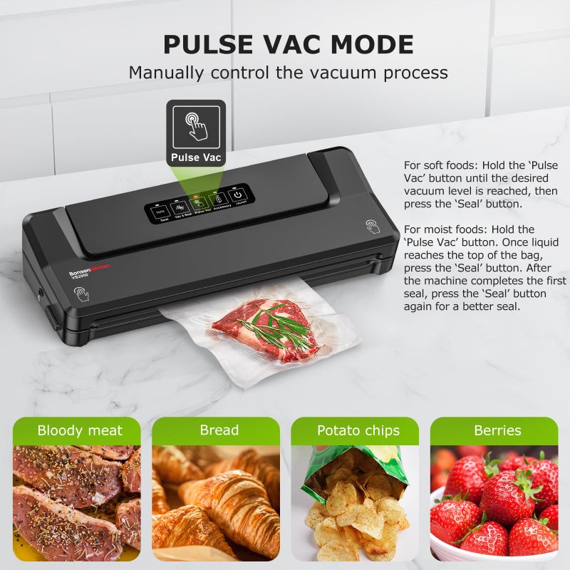 Bonsenkitchen Vacuum Sealer Machine | Compact Food Sealer for Kitchen Storage & Meal Prep | Multiple Modesâ€‹â€‹ | External Vacuum System | 5 Bags, Black - Image 5