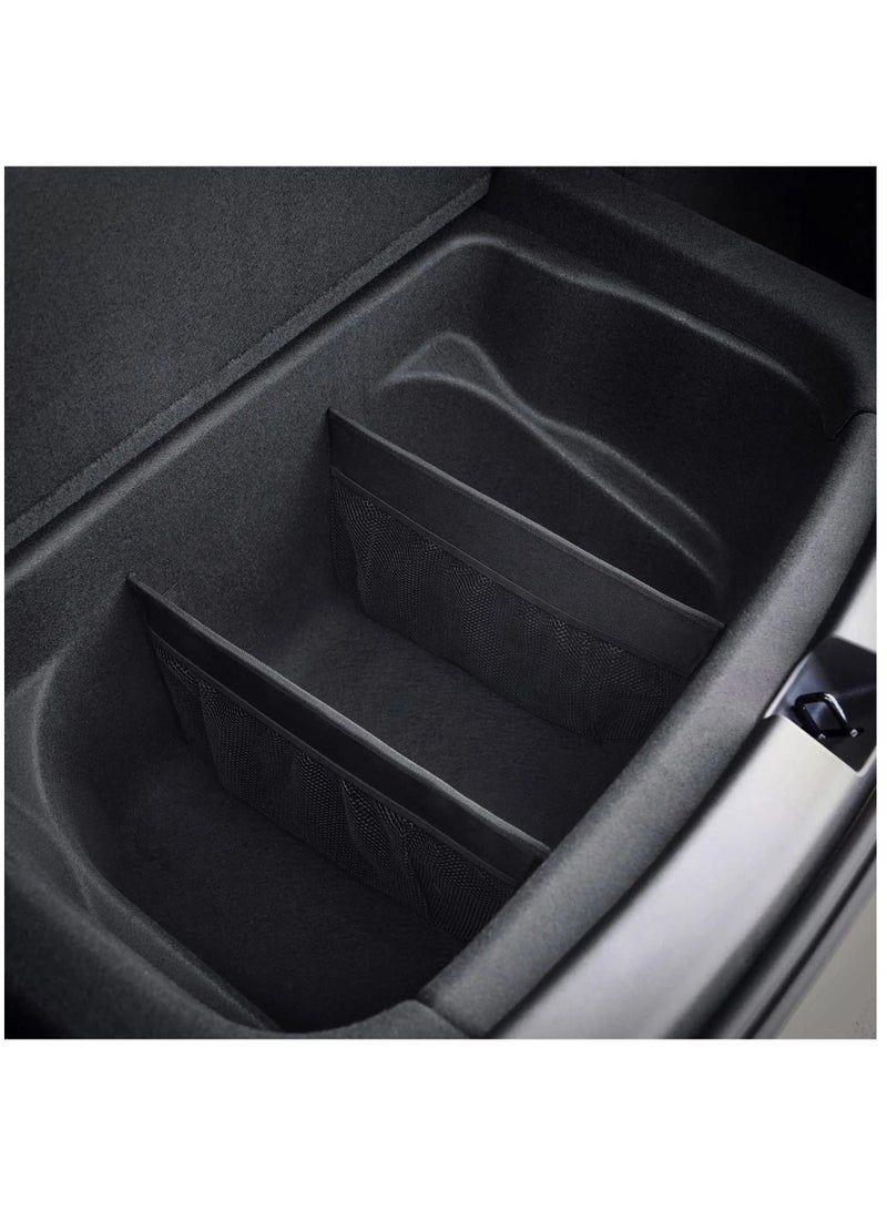 KASTWAVE Trunk Organizer for Tesla Model Y Model 3 Rear Trunk Accessories, Trunk(rear) Organizer Storage with Mesh Pocket and Dividers for Storage and Efficient Organization of Trunk Items (set of 2) - Image 1