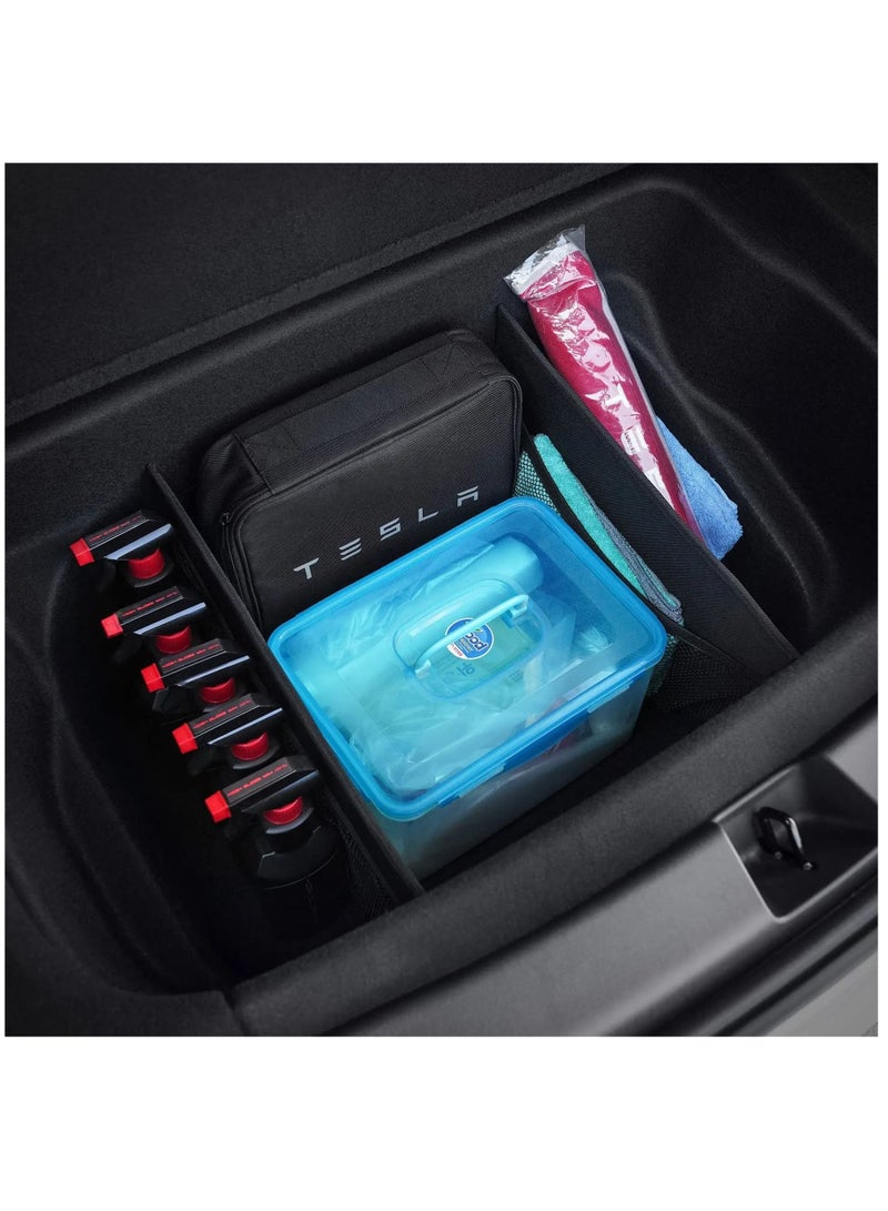 KASTWAVE Trunk Organizer for Tesla Model Y Model 3 Rear Trunk Accessories, Trunk(rear) Organizer Storage with Mesh Pocket and Dividers for Storage and Efficient Organization of Trunk Items (set of 2) - Image 4