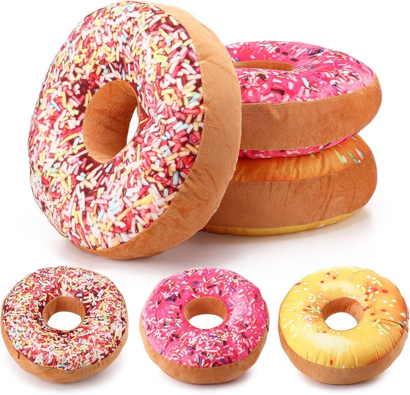 Queekay وسادة دونات كويكاي 3 قطع 16 بوصة طباعة رقمية ثلاثية الأبعاد زخرفية شكل طعام ناعمة محشوة وسادة خفيفة الوزن لكرسي الأرضية الأريكة - Image 1