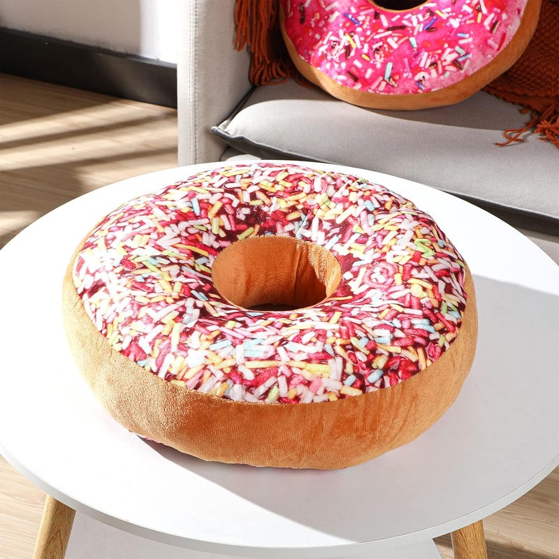 Queekay وسادة دونات كويكاي 3 قطع 16 بوصة طباعة رقمية ثلاثية الأبعاد زخرفية شكل طعام ناعمة محشوة وسادة خفيفة الوزن لكرسي الأرضية الأريكة - Image 5