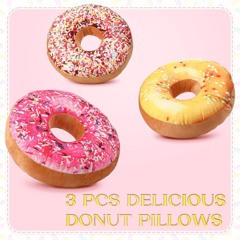 Queekay وسادة دونات كويكاي 3 قطع 16 بوصة طباعة رقمية ثلاثية الأبعاد زخرفية شكل طعام ناعمة محشوة وسادة خفيفة الوزن لكرسي الأرضية الأريكة - Image 3
