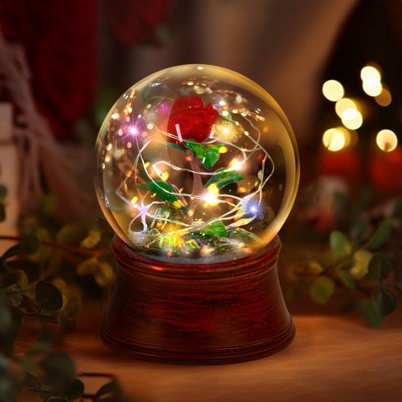 YT3 Studio Rose Snow Globe Music Box, Preserved Red Rose Flower Musical Snow Globes, LED Light Up Rose Snowglobe Water Globe Romantic Gift for Women Girls in Mother's Day, Anniversary, Christmas - Image 1