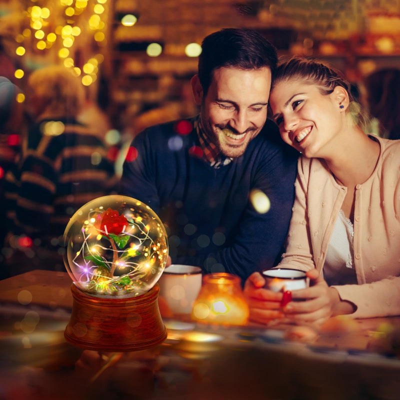YT3 Studio Rose Snow Globe Music Box, Preserved Red Rose Flower Musical Snow Globes, LED Light Up Rose Snowglobe Water Globe Romantic Gift for Women Girls in Mother's Day, Anniversary, Christmas - Image 3